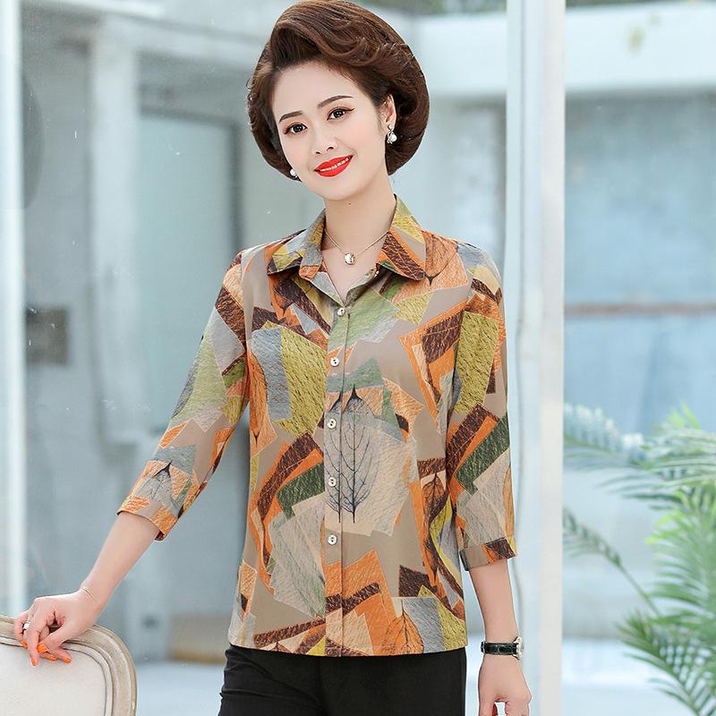 

Elegant Silk Shirt for Mature Women: Stylish Summer Top, Plus Size, Perfect for Ages 60+ L (80-100 catties) оранжевый
