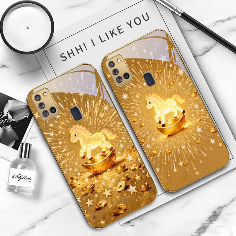 The shining golden pony For Samsung A 31 32 A33 A34 35 14 A15 13 A16 25 26 50 52 53 54 55 56 70 71 72 73 Golden glass phone case