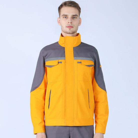 2Pcs/Set Welding Work Clothes Stand Collar Long Sleeve Zipper Closure Jacket Long Pants Set Reflective Strips Tear-Resistant Workwear