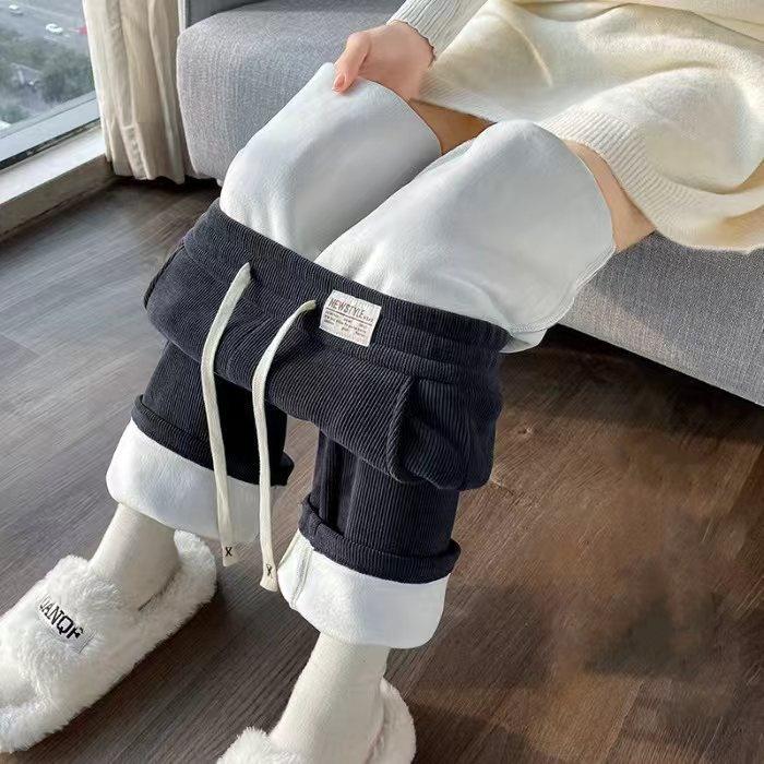 Super Thick Padded Thickened Wide-legged Trousers Women Spring Autumn and Winter Casual Loose Show High Straight Trousers
