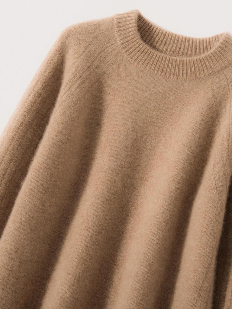 Women's Cashmere Thickened Round Neck Sweater - Autumn/Winter 2026 Loose Knit Pullover with Long Sleeves