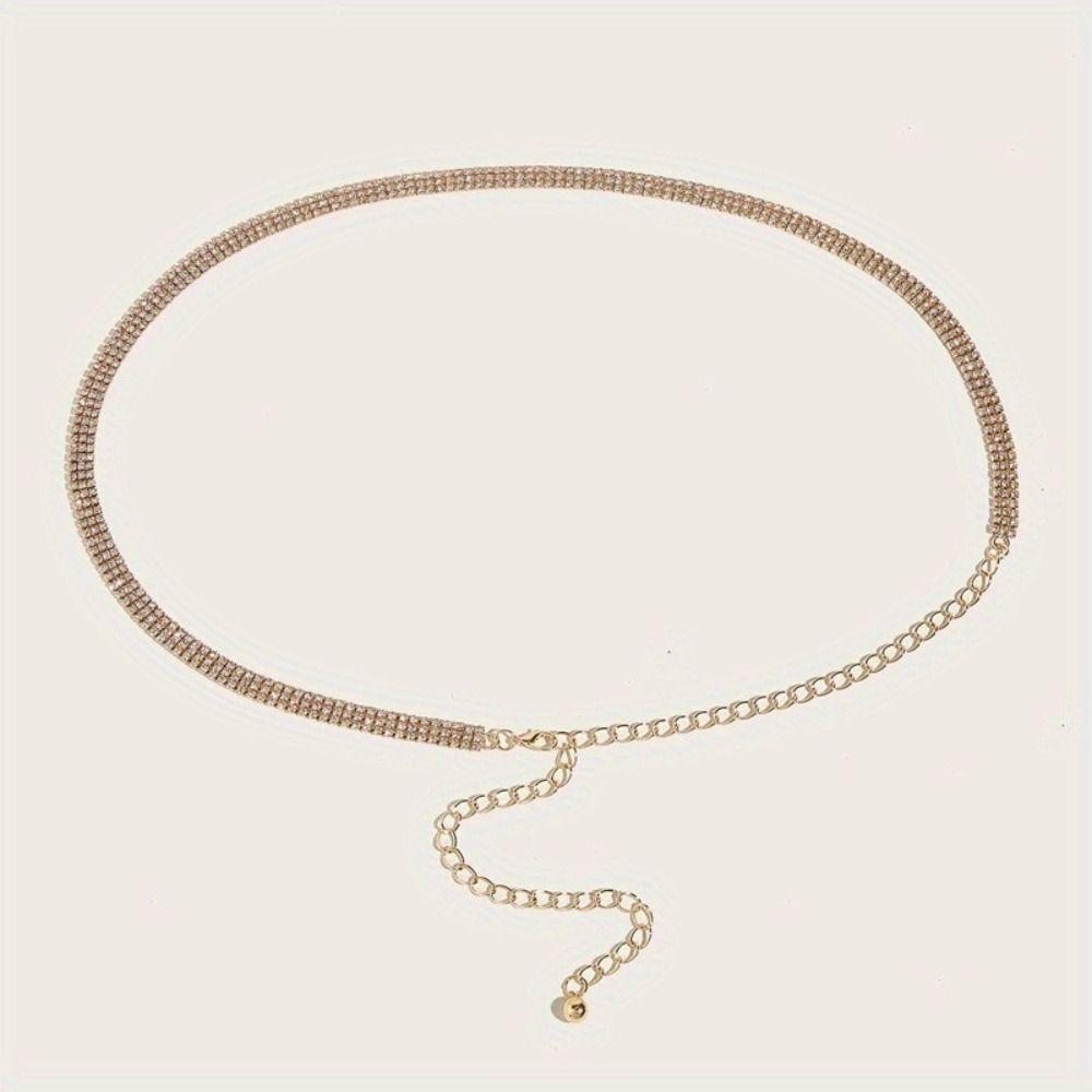 Adjustable Rhinestone Waistband 3 Rows Crystal Waist Chain Zircon Inlaid Waist Belt Performance