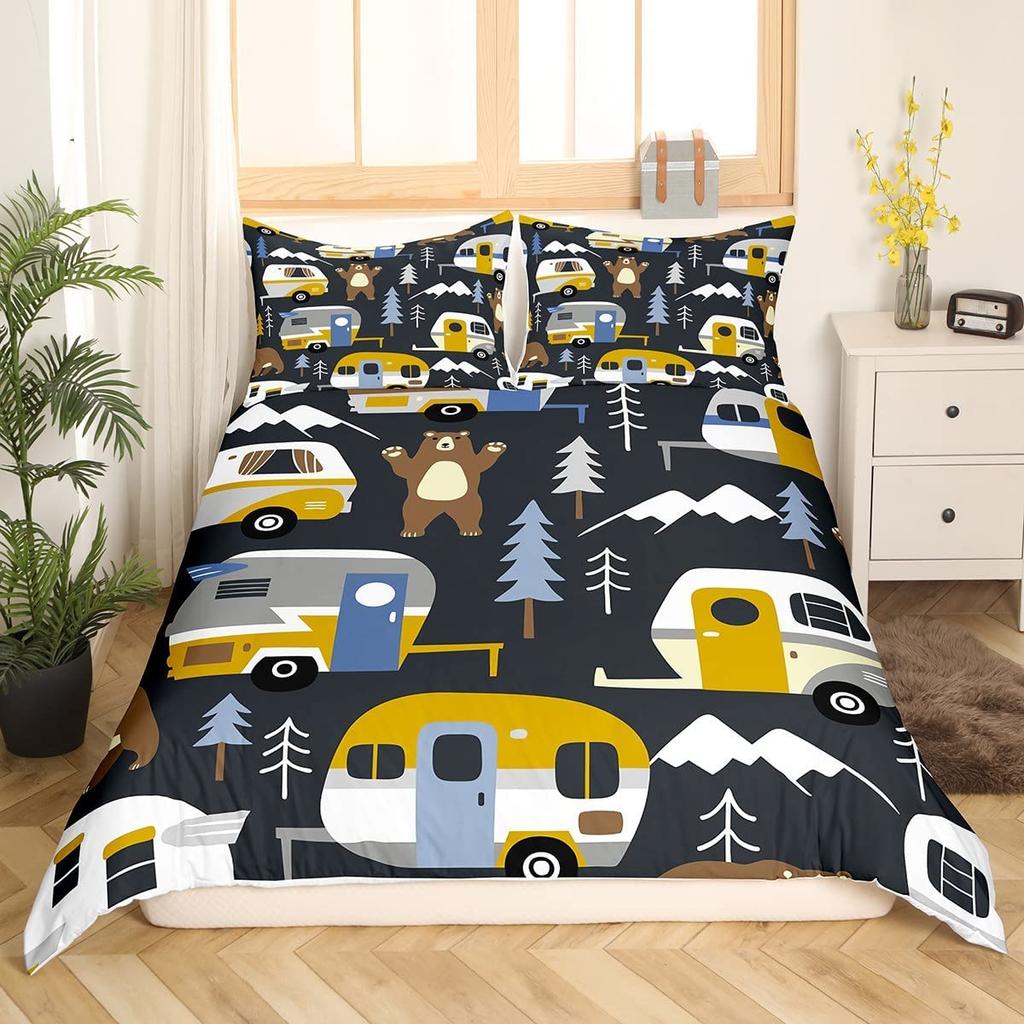 Pink Cute Animals Comforter Cover Set,Cartoon Elephant Duvet Covers for Kid Boy Girl Child King Queen Size Polyester Bedding Set