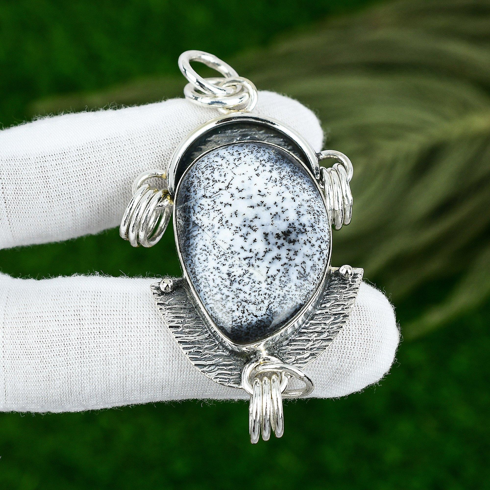 Dendrite Opal Stone 925 Sterling Silver Anniversary Bezel Birthday Wife Pendant