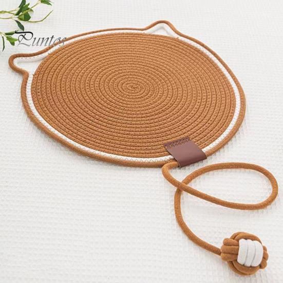 Cat Scratcher Mat Natural Cotton Rope Scratching Mat Cat Ear Design Scratcher with Ball Toy Furniture Protector for Wall Couch Carpet Sofa