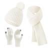 3Pcs/Set Women Winter Hat Scarf Gloves Set Solid Color Elastic Thickened Warm Brimless Hat Long Scarf Knitting Gloves Set