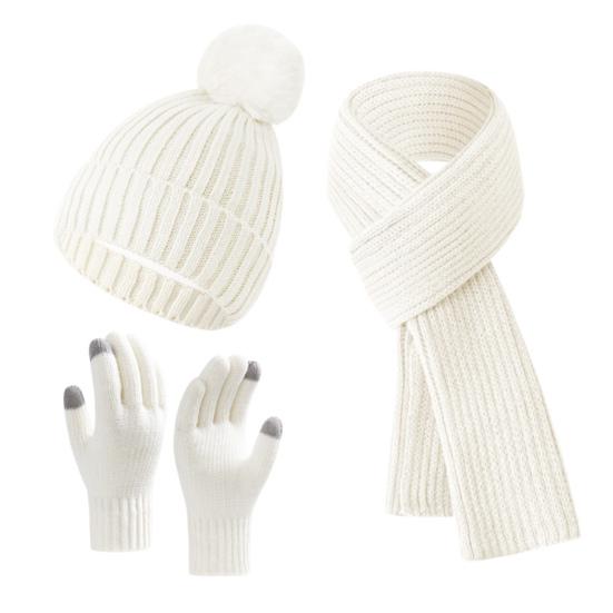 3Pcs/Set Women Winter Hat Scarf Gloves Set Solid Color Elastic Thickened Warm Brimless Hat Long Scarf Knitting Gloves Set