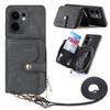 For Oppo Reno13 F 5G PU Leather Phone Back Cover with Zipper Card Holder and Long Strap