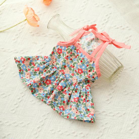 Pet Dress Flower Pattern Breathable Friendly To Skin Lint Free Washable Show Unique Charm Cotton Cozy Flower Print Pet Suspender Dress Pet Supplies