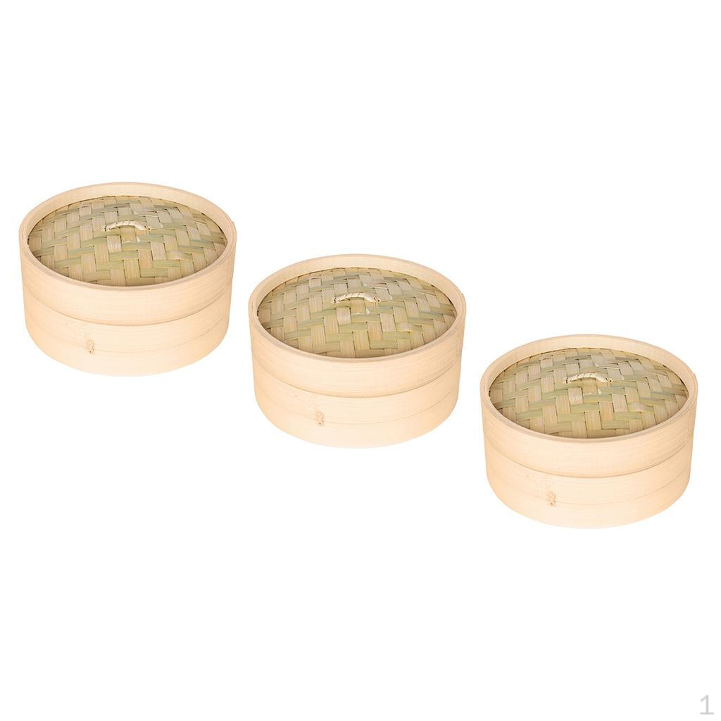 

3PCS Bamboo Steamer Basket Asian Food For Sum Dumplings