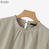 ZANZEA Women Casual Round Neck Loose Splice Short Sleeve Blouse
