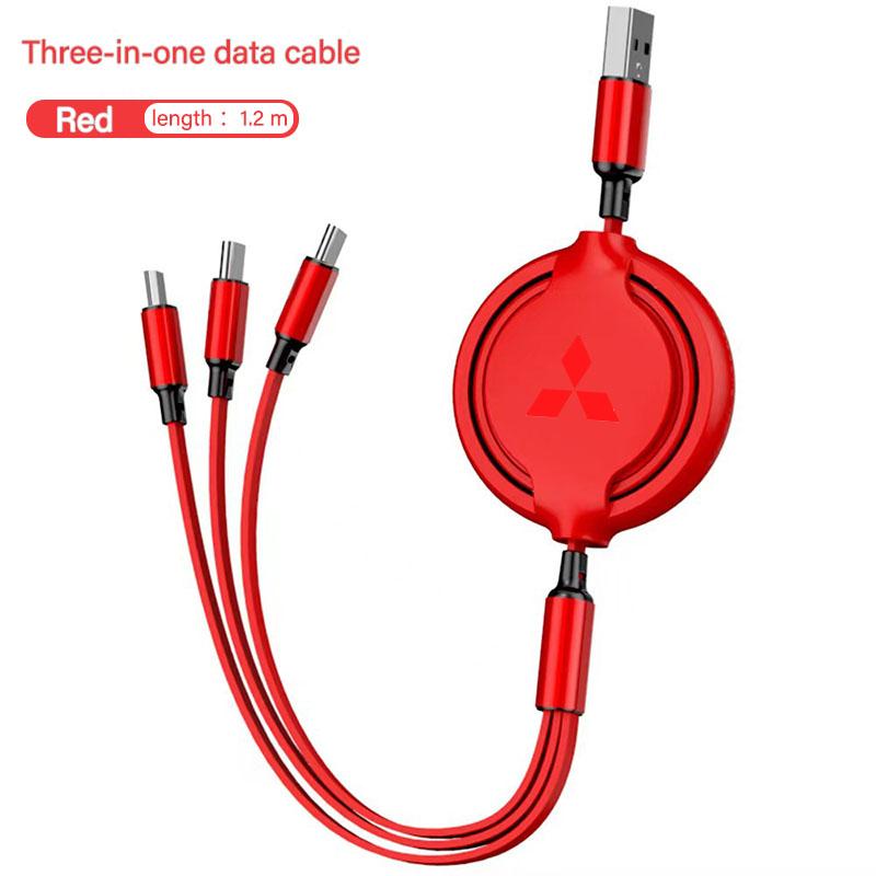 uldf10 Car Charger Head 3 In 1 Charging Data Cable USB Type-C Auto Accessorie For Mitsubishi Eclipse Lancer Outlander ASX Colt I200 Ex