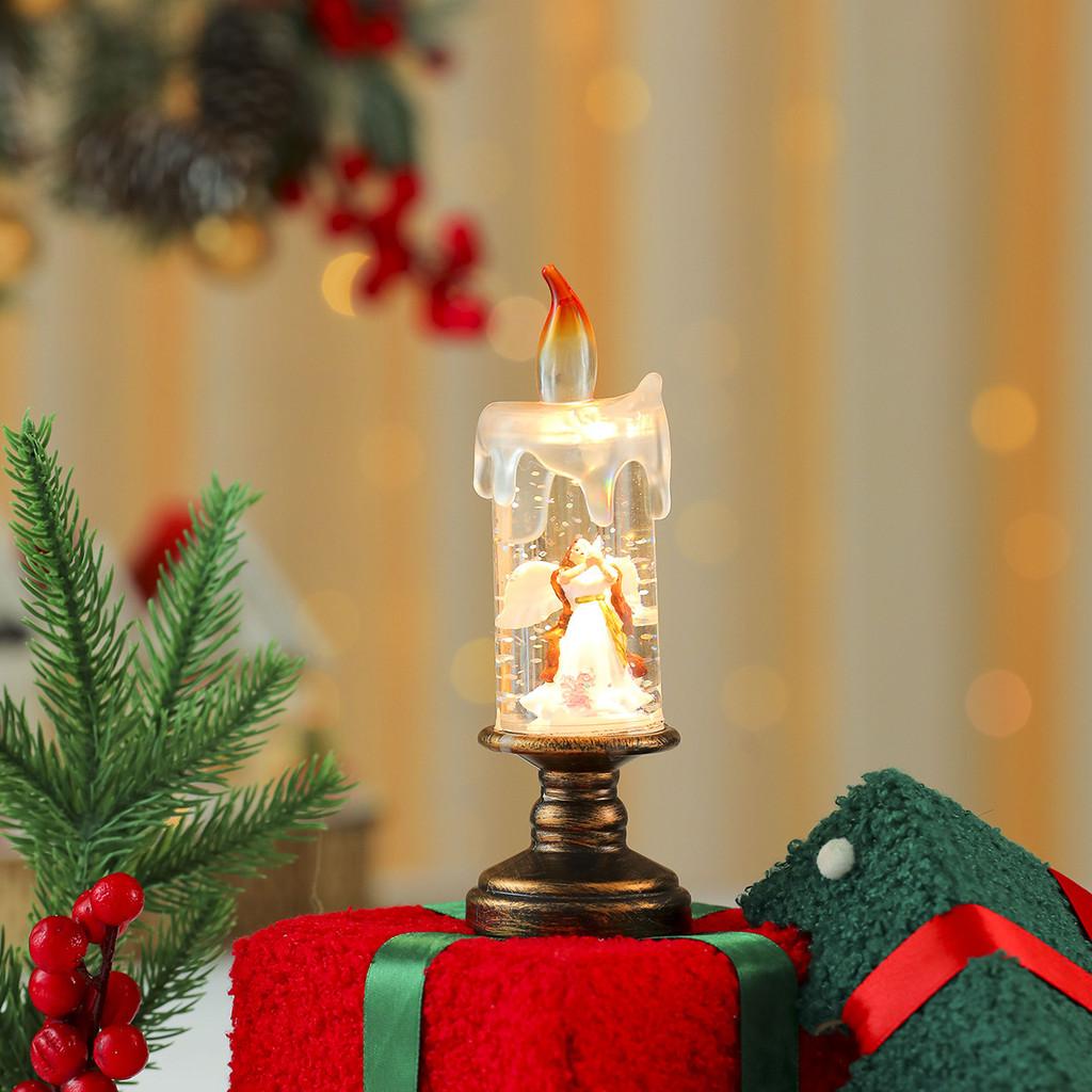 Christmas Snowman Santa Claus Snowflake Candle Light With Falling Snow Effect