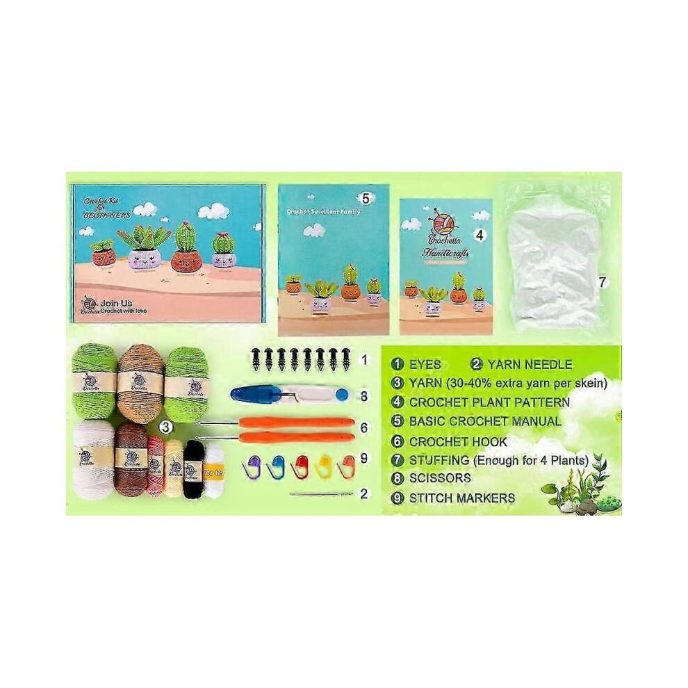 Crochet Kit for Beginners - Crochet Starter Kit Learn To Crochet Kits for Adults and Kids, DIY Knitting Supplies, 4 Pack Plants Family