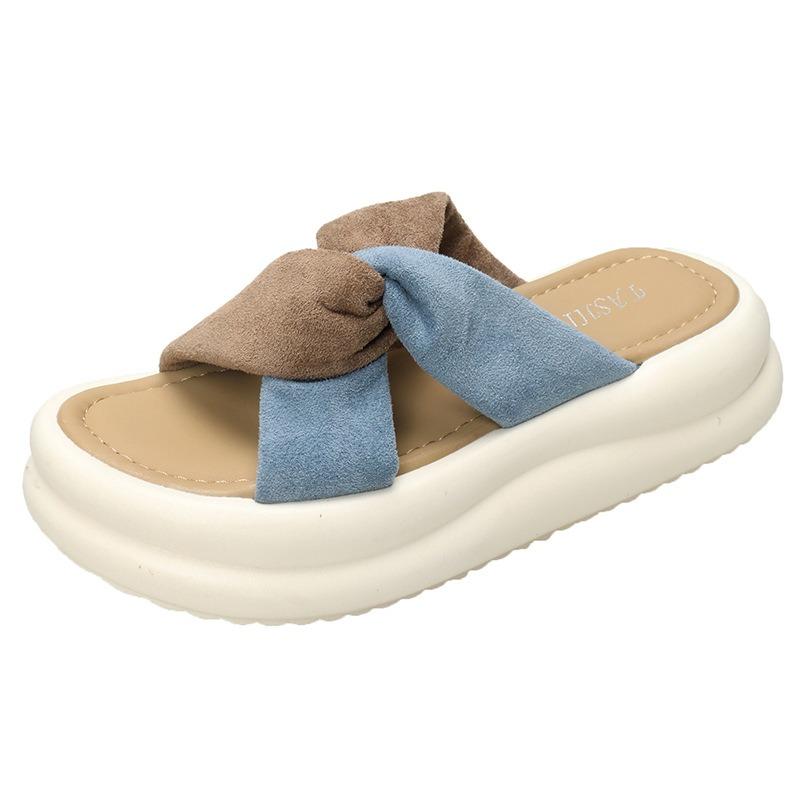 

Thick-soled cool slippers for women s summer wear, new color matching cross-band fashion word casual seaside beach shoes for women 40 синій