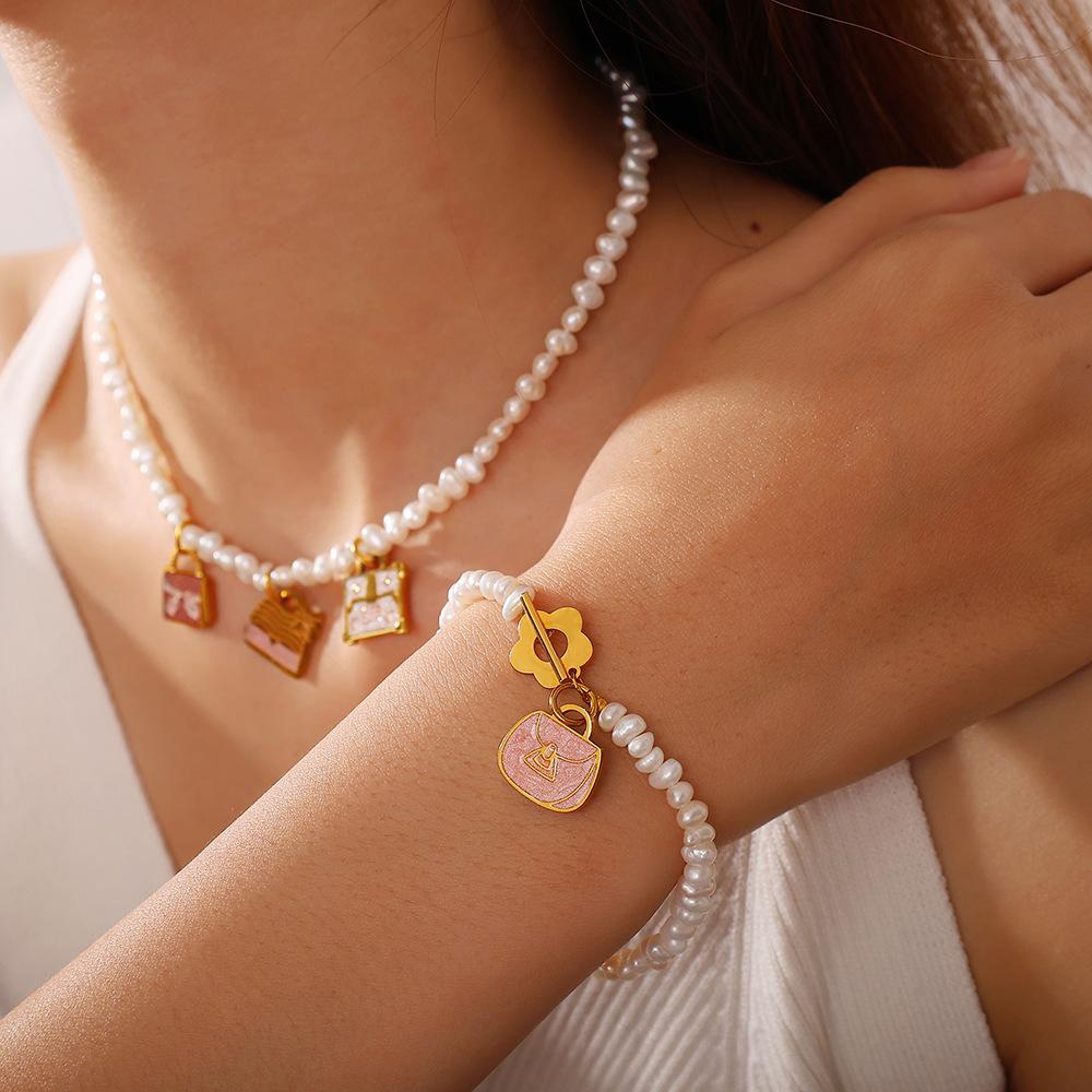 European and American Versatile Creative Color Bag Pendant, Stainless Steel Dripping Oil DIY Bracelet Necklace Accessories