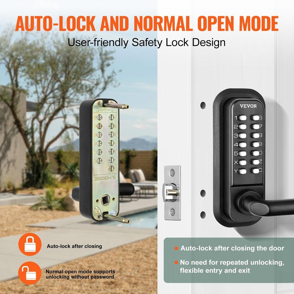 Mechanical Keyless Entry Door Lock, 14 Digit Keypad, Double-sided Embedded Outdoor Gate Door Locks Set with Keypad and Handle, Water-proof Zinc Alloy,