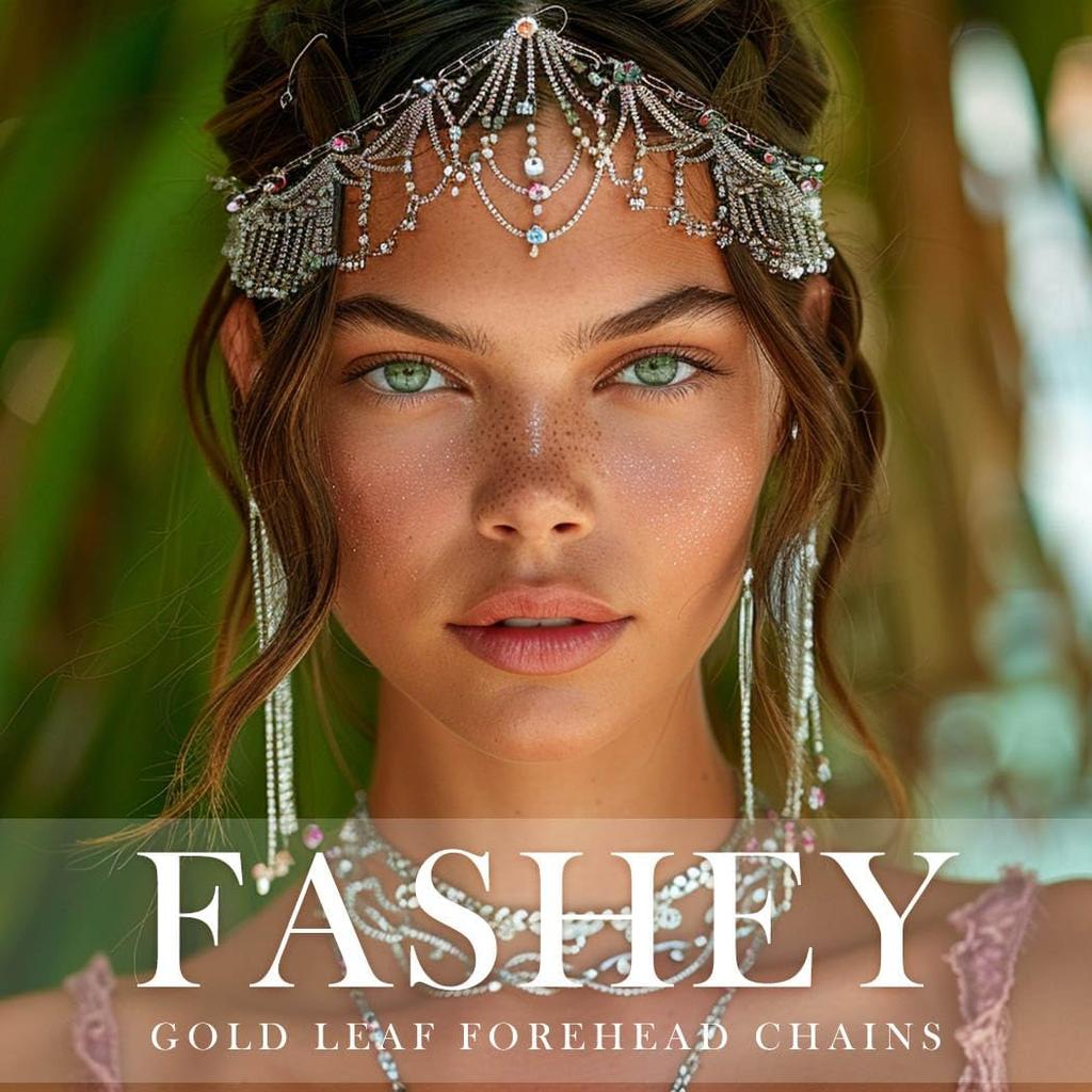Fashey Boho Sequins Head Chain Gold Mesh Headpiece Cap Wedding Hair Accessories for Women
