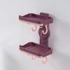 Punch-Free Wall-Mounted Soap Dish Rack with Hooks and Draining Shelf