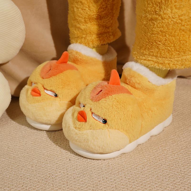 New Grumpy Side-Eye Chicken Slippers Women'S Winter High Top Plush Home Shoes Ladies Fuzzy Chick Ankle Boots Woman Funny Slipper
