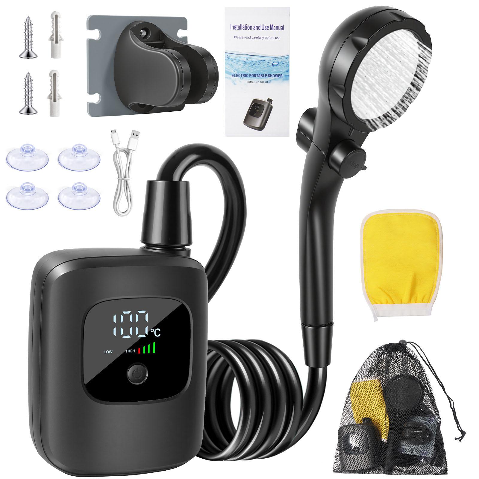 

Portable Shower for Camping Electric Outdoor Shower Kit 4 Spray Modes IPX8 Waterproof for Travel Car RV Hiking Beach Pet чёрный