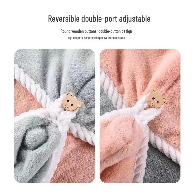 Dubbellagrig Tvåfärgad Korallfleece Snabbtorkande Antibakteriell Hårhånddukshätta & Pannband