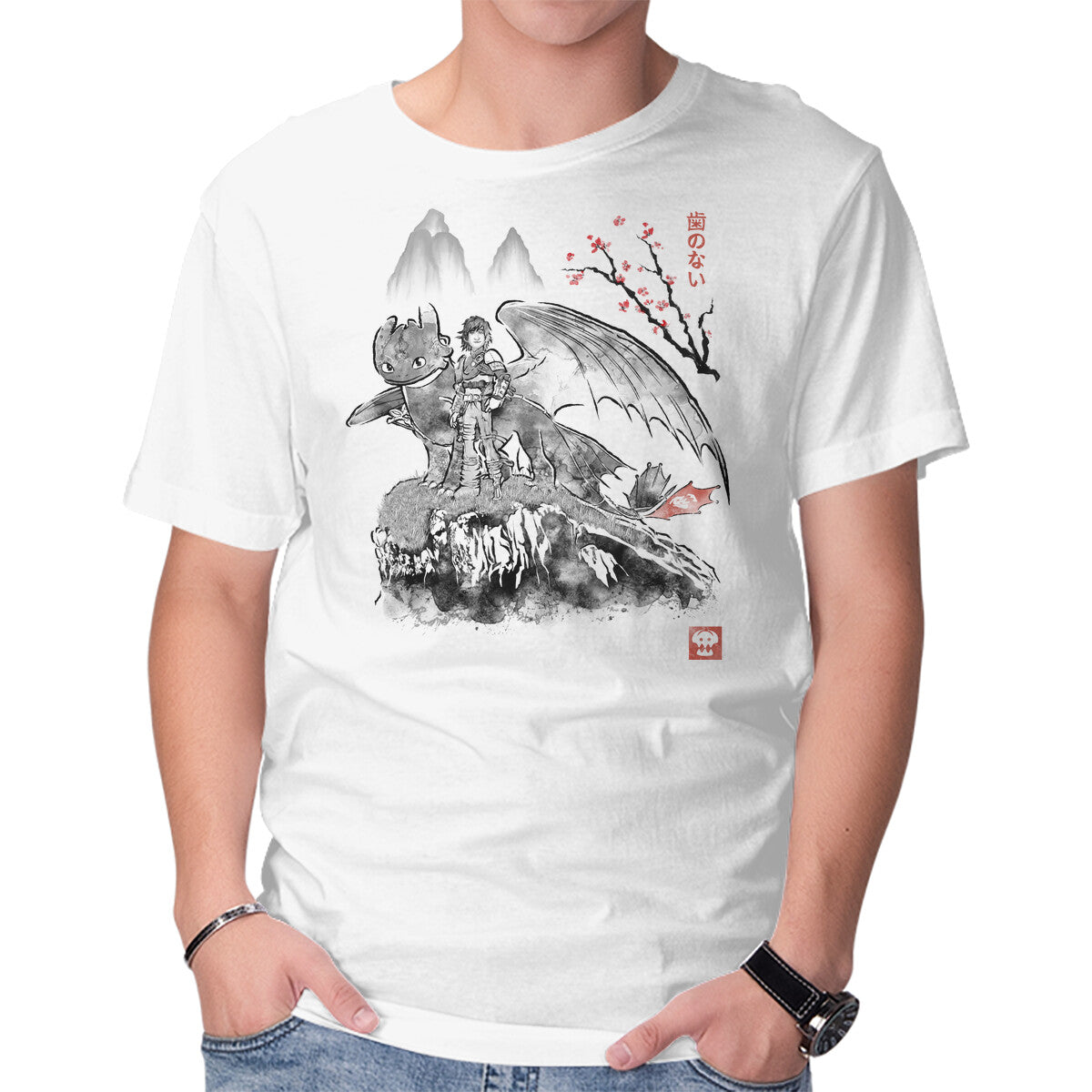 Unisex Crew Neck T-Shirt Toothless Sumi-e Graphic Short Sleeve Casual Tee XXL