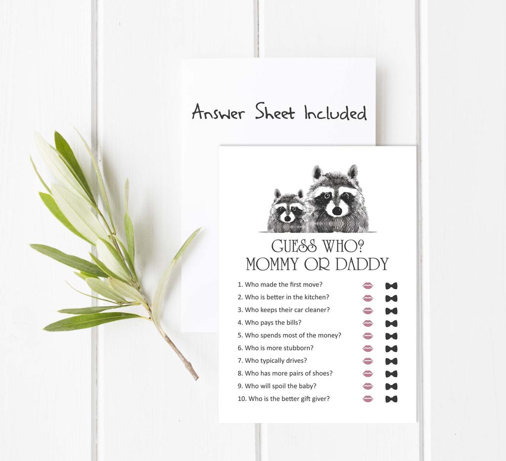 Inkdotpot Maminka nebo tatínek Kdo to řekl Hra Genderově neutrální Medvědí Zvířata Sada 50 Zábavná Hra na Baby Shower Party Potřeby