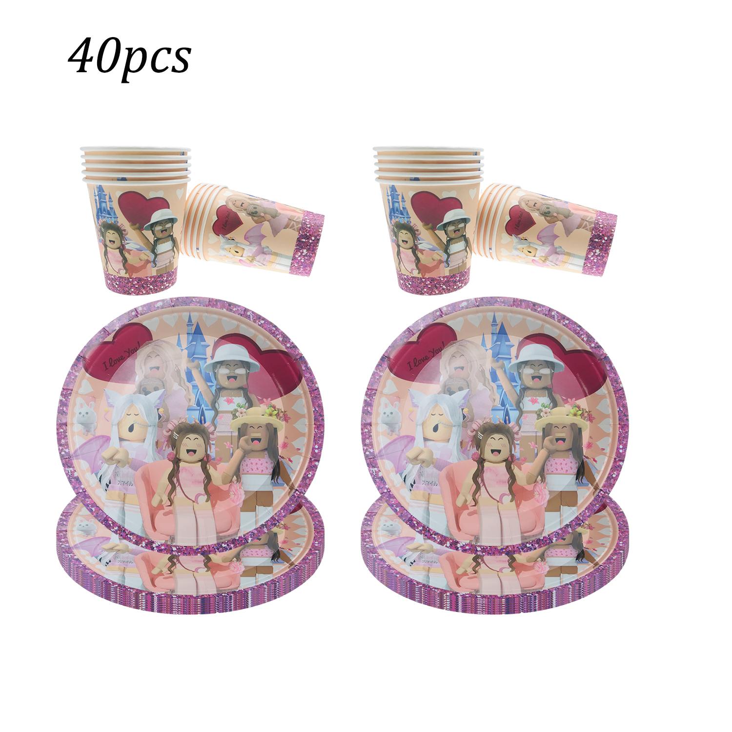 

Pink Robloxed Theme Birthday Party Decorations Tableware Set Balloons Cups Plates Banner Backdrop for Girls Baby Shower Supplies