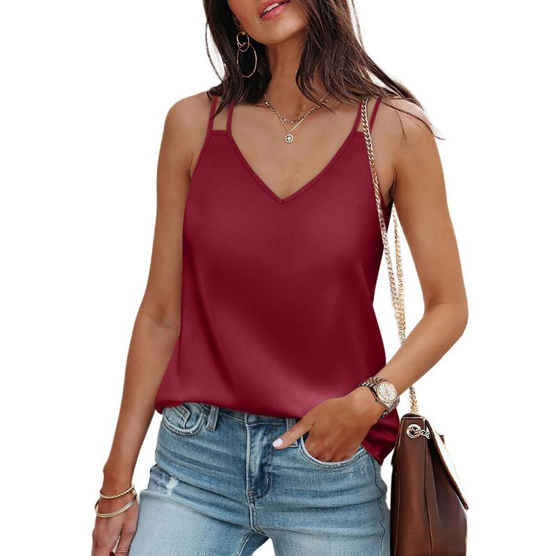 Women's New Summer Solid Color V-neck Camisole Loose T-shirt Top