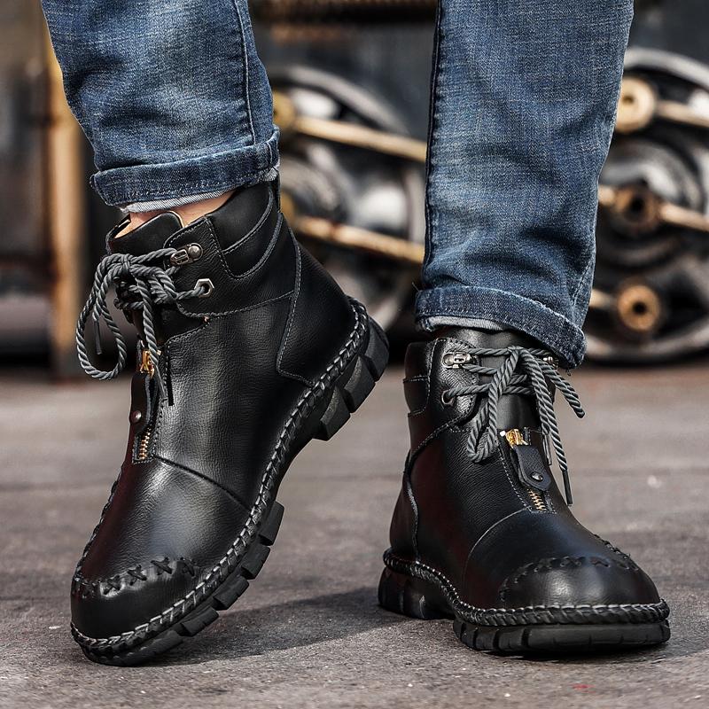 Mens Handmade Genuine Leather Boots  Retro Boots Men's Genuine Leather Large Men's Shoes High Top