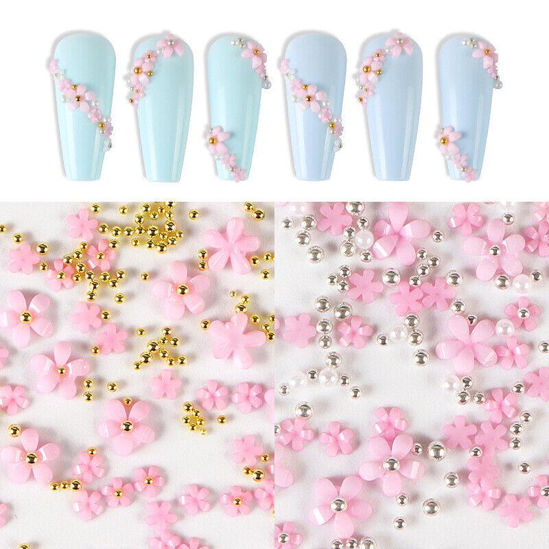 200Pcs Acrylic Crystal 3D Flower Nail Art Decoration Cute Mixed Size Manicure _A