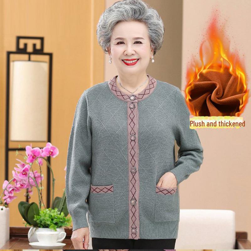 

Бархатный кардиган свитер для женщин 60-80: Уютная зимняя одежда для мамы или бабушки XXL (120-135 jin)