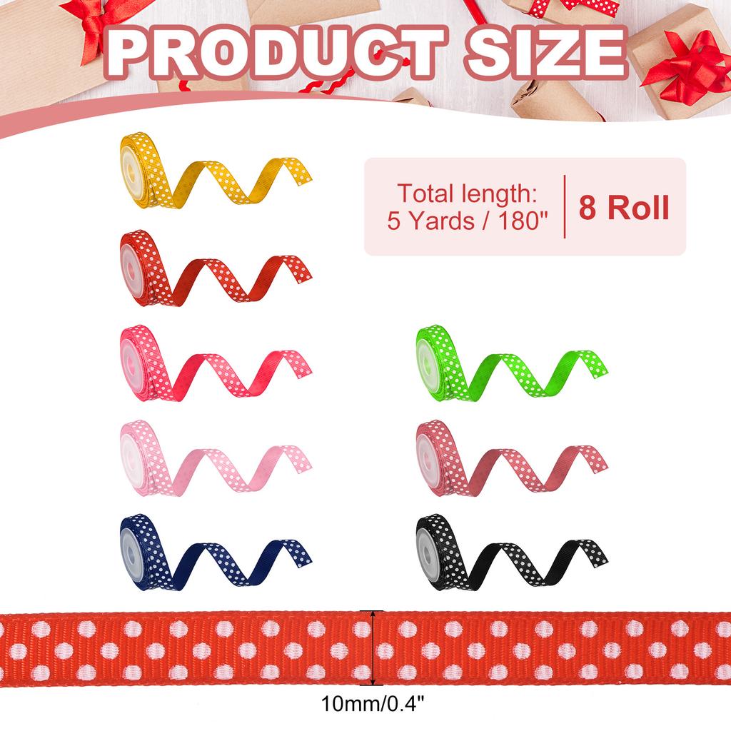 Polka Dot Grosgrain Ribbon Gift Wrapping Ribbon Dots Printed Cartoon Ribbon Gift Wrap Decoration 8 Colors 40 Yards X 0.4"