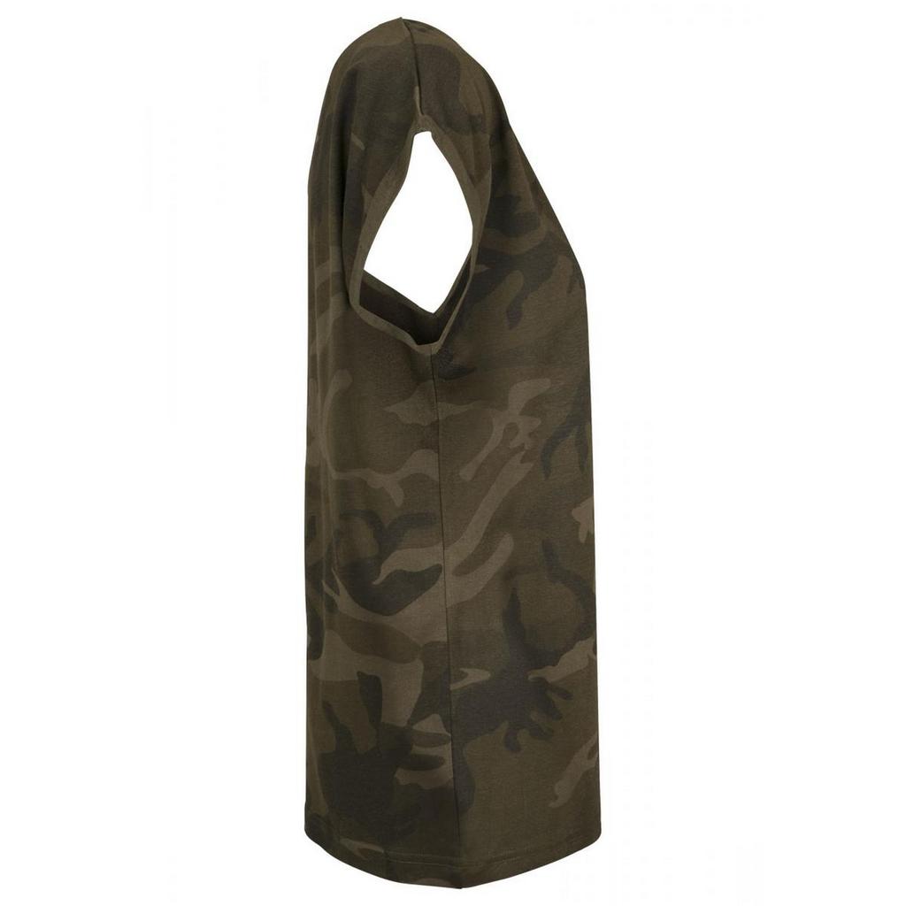 Build Your Brand Womens/Ladies Camo Extended Shoulder T-Shirt