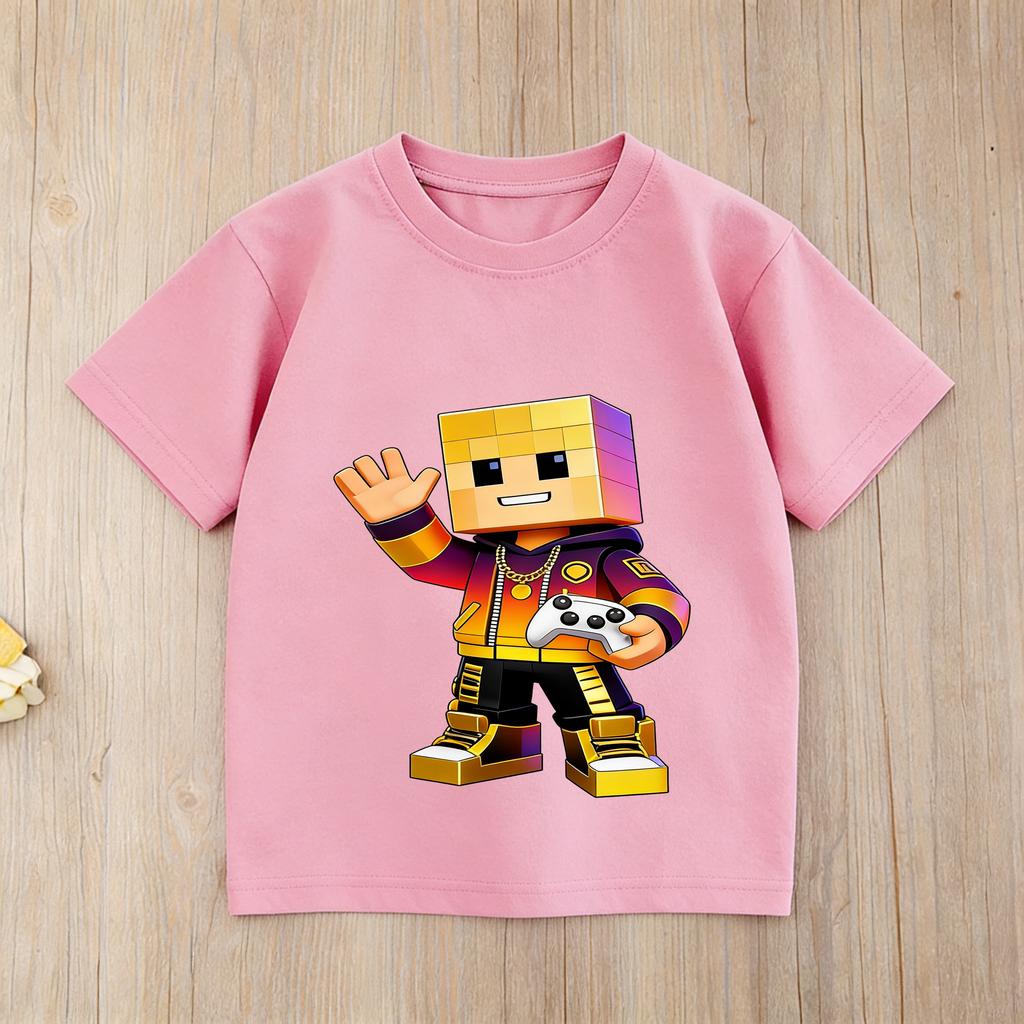 Roblox Gold Character Kids Black Tshirt Short Sleeve Casual Cotton Tee for Boys