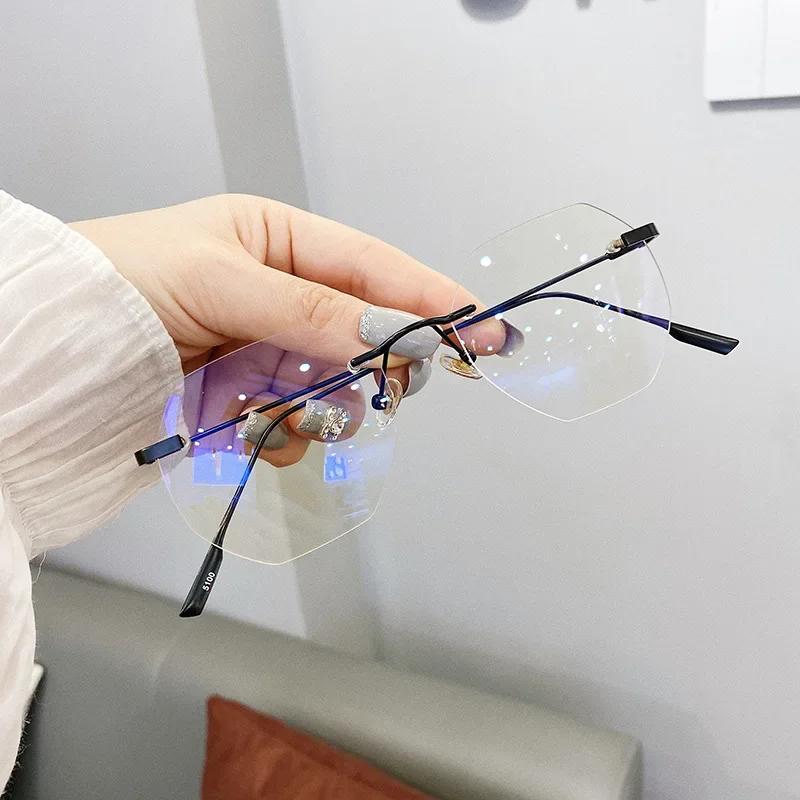 

New Frameless Myopia Glasses Frame For Women Creative Irregular Glasses Frames Instagram Style Reading Anti Blue Light Glasses