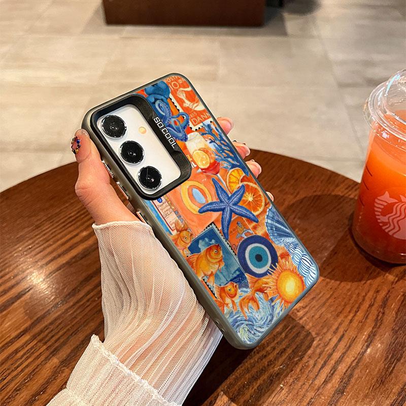 For Samsung Galaxy S25 S24 S23 S22 Ultra Plus S21 S23 S24 FE Laser Phone Case Colorful Sardine Lobster Fish Ocean Animal Covers