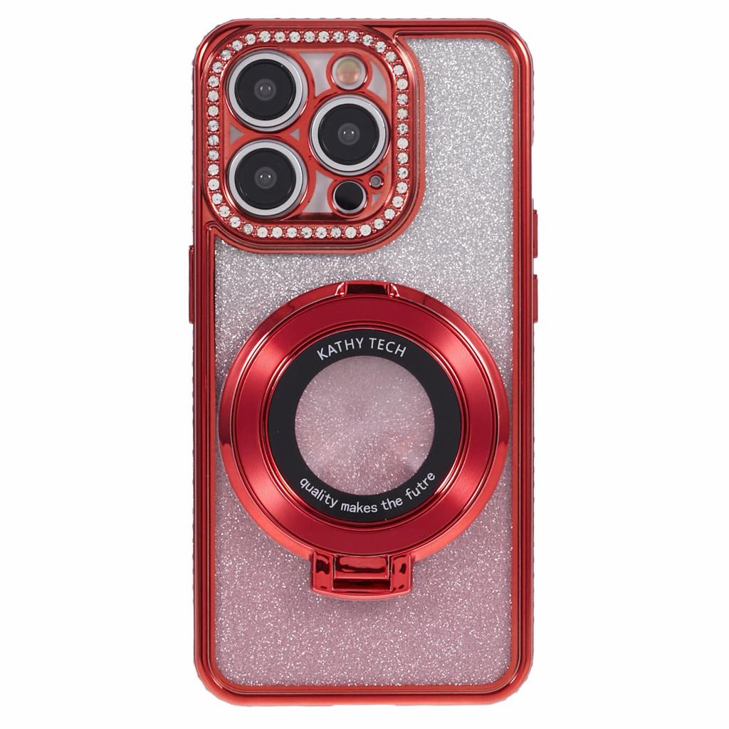 For iPhone 15 Pro Max Ring Holder Case Rhinestone Decor Glitter Sparkle TPU Phone Cover