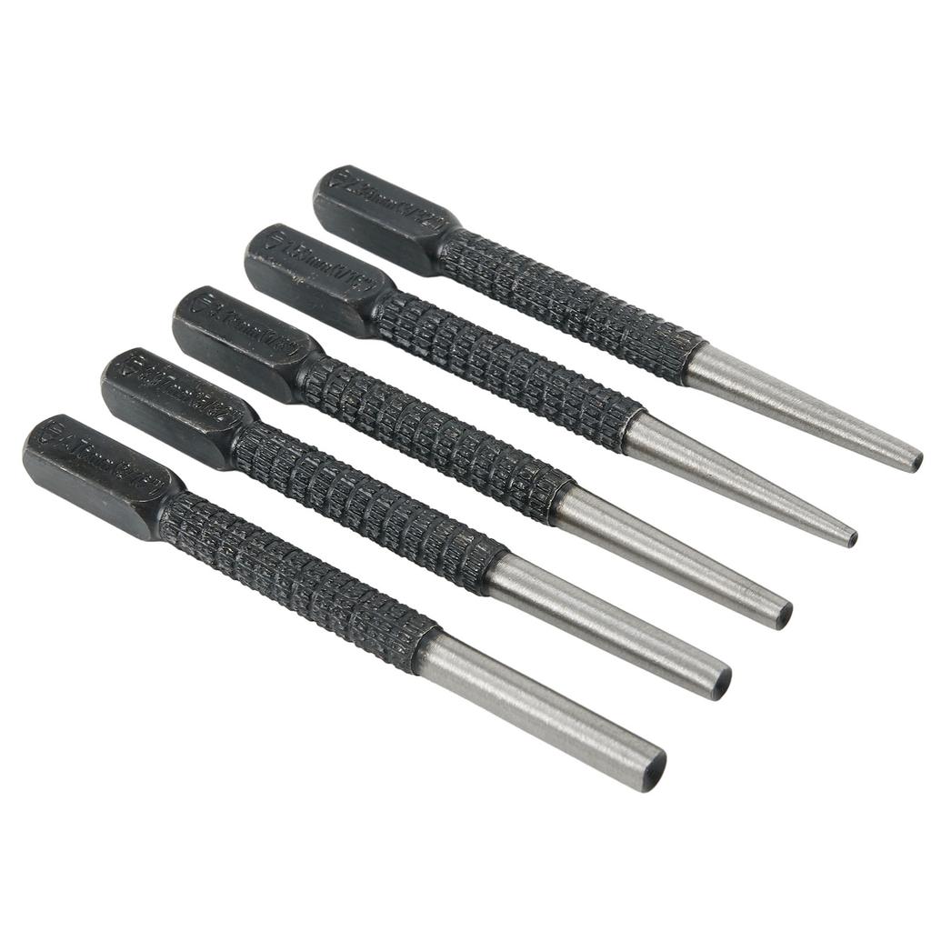 5 Piece Nail Punch Set with Knurled Body for Precise Punching of Wood Metal and Plastic Materials Length 100mm