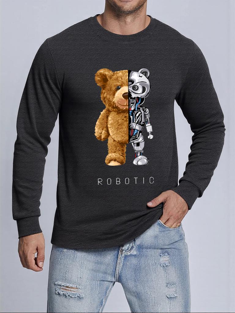 Plush And Robotic Bear Printed Mens Pullovers Autumn Casual Sweatshirt Comfortable Y2K Sportswears Hot Sale Casual Sweatshirts