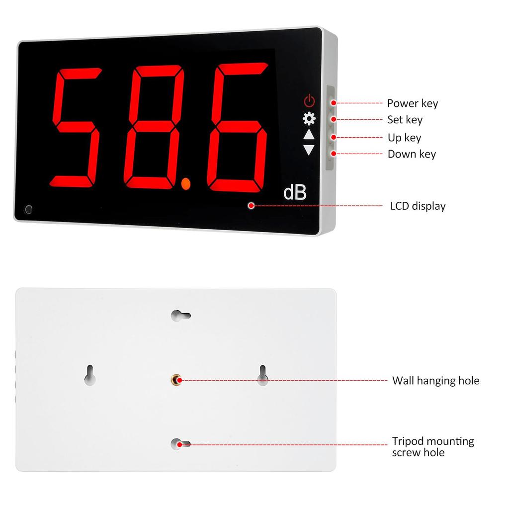 Sound Level Meter Tester High Performance Microphone Technology 30-130dB Range Digital Noise Meter 3.5mm Sound Cable for Bar
