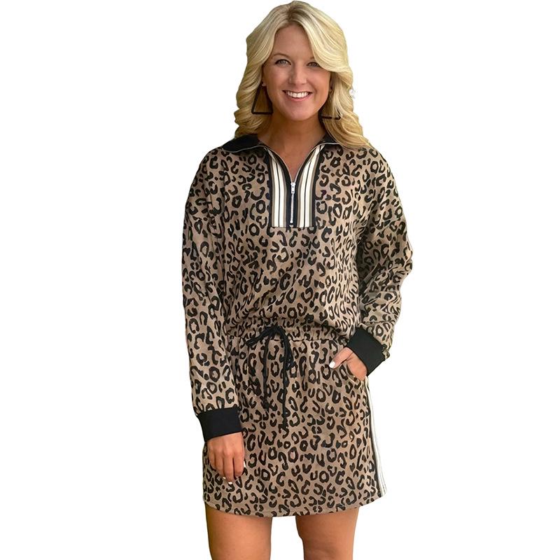 Women s Leopard Print Winter Skirt Suit in European & American Fashion Style S