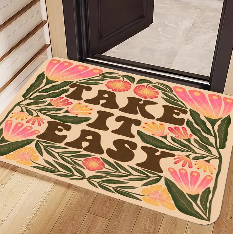 

Modern Simple Retro Boho Floral Text Doormat Non-Slip Wear-Resistant Dustproof Decorative for Entrance Door Rectangle Available 40x60cm