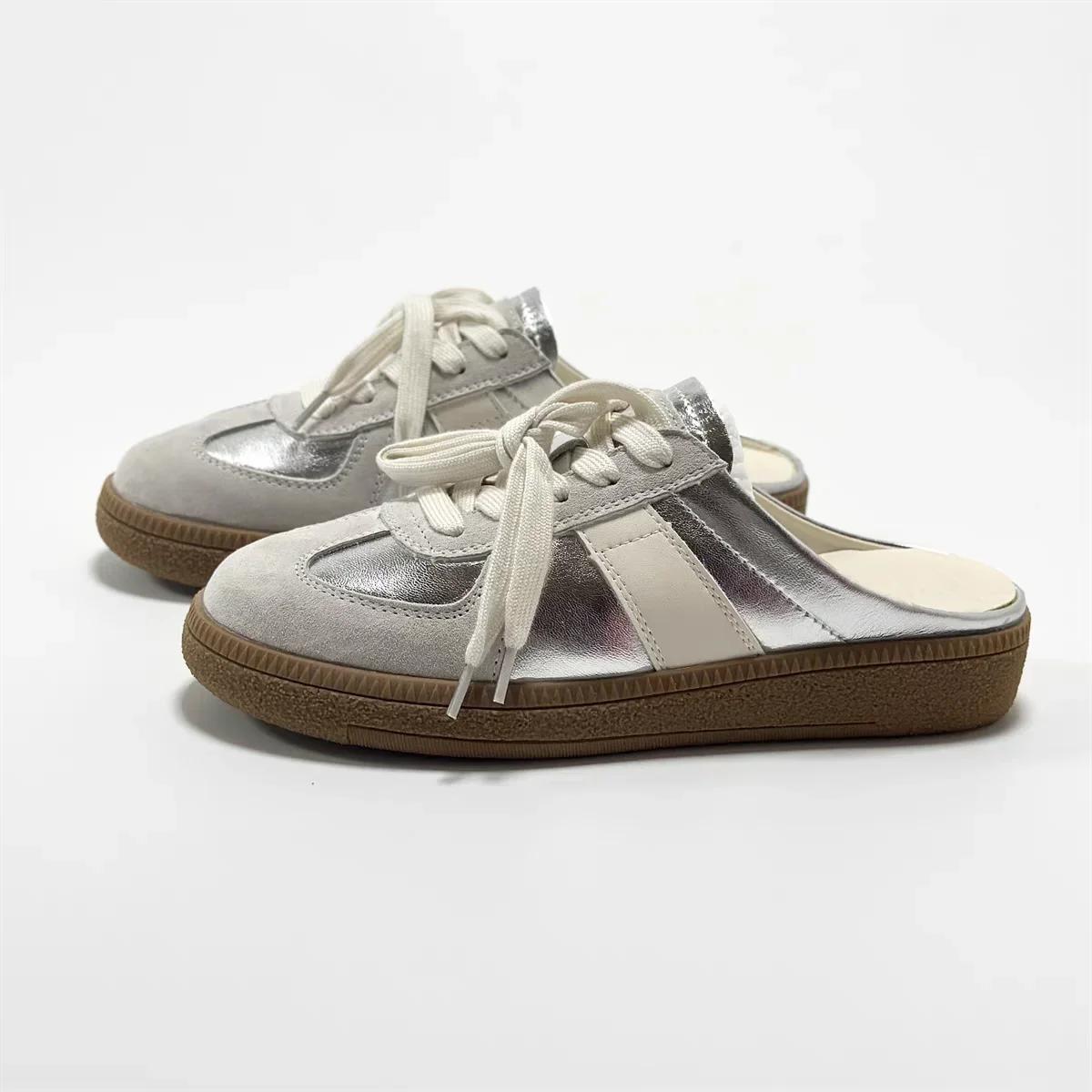 

Women Shoes Sports Round Toe Flat Female Footwear Casual Sneakers Platform Summer Slip On Creeper Baotou slippers 35 срібний