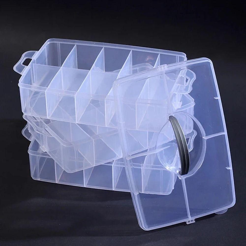 3 Tiers Removable Storage Case Clear with Handle Stackable Storage Container Visible Adjustable Compartments