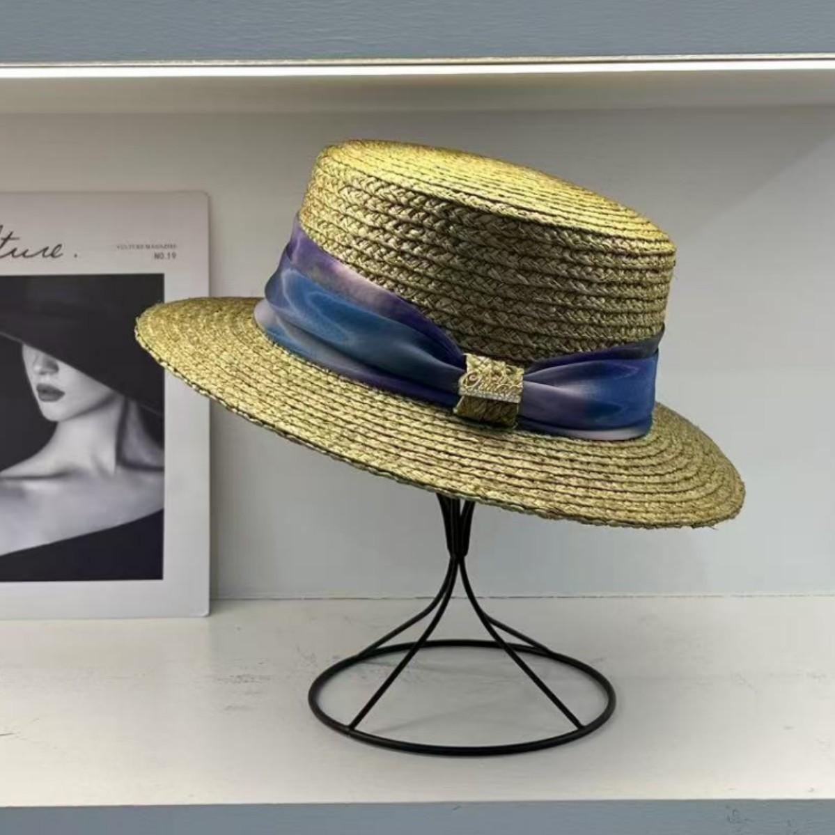 

Lafite French straw hat women s Bali vacation summer outing sun protection topper seaside beach sunshade Adjustable (54-58cm)