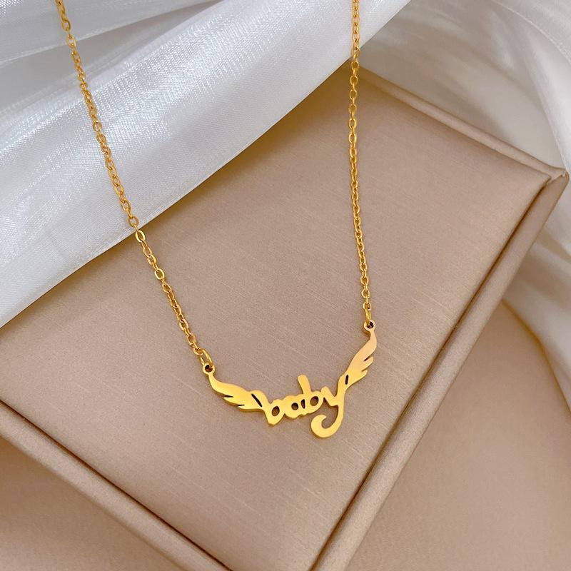 Wings Baby Personality Minimalist Furnace Real Gold Necklace Female Collarbone Chain With