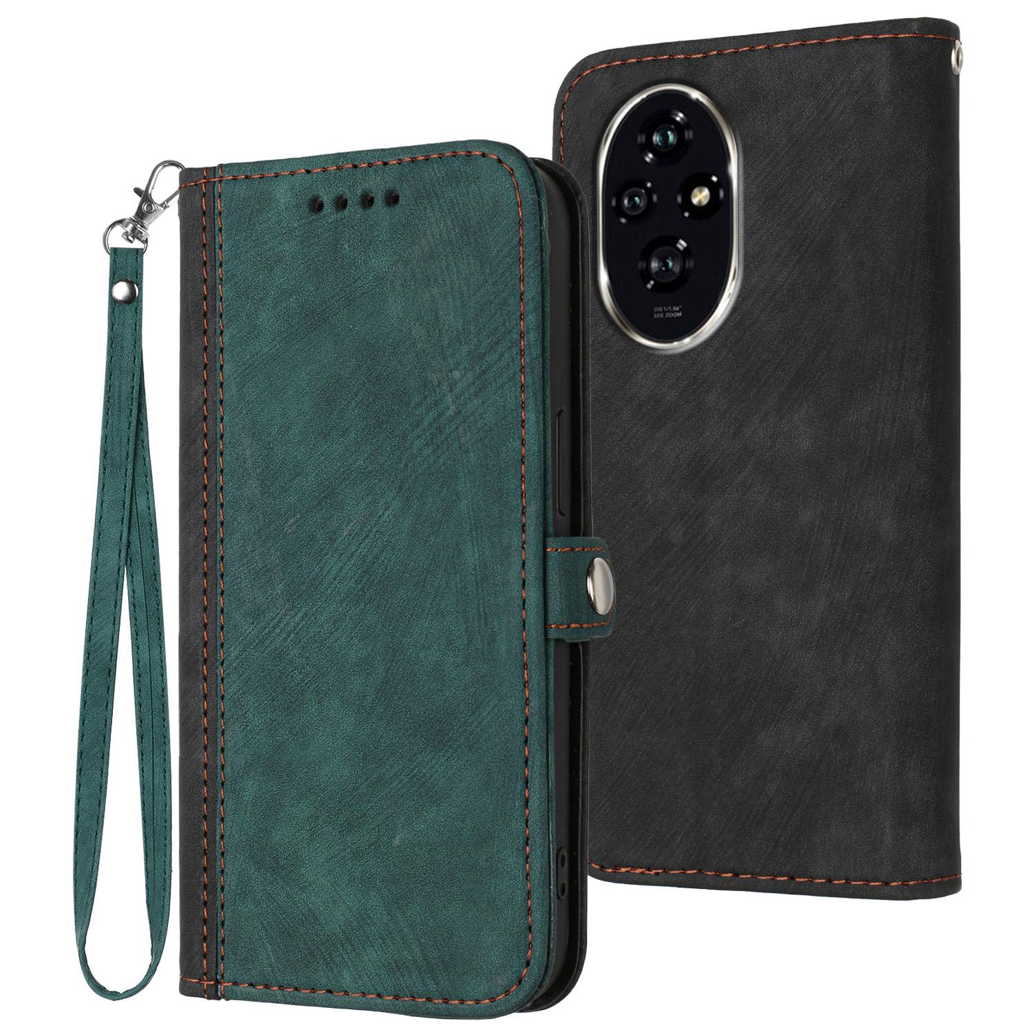 

YX0020 For Honor 200 5G Case Shockproof Leather Phone Cover with Hand Strap Blackish Green