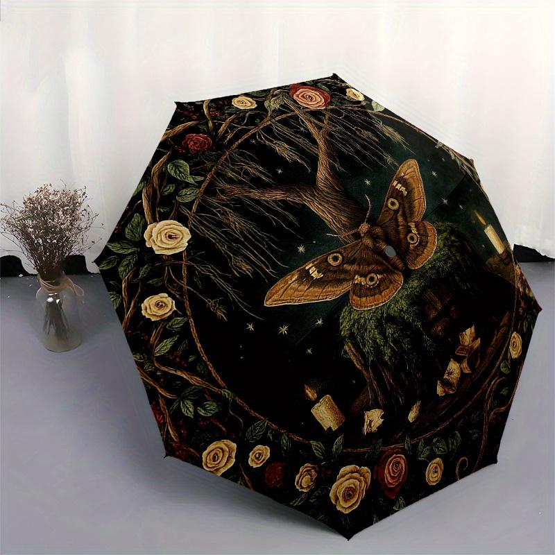 Enchanted Garden Wall Decor: Mystical Tree of Life TapestryUmbrella, Portable 3-Fold Compact Umbrella for Men & Women Gift